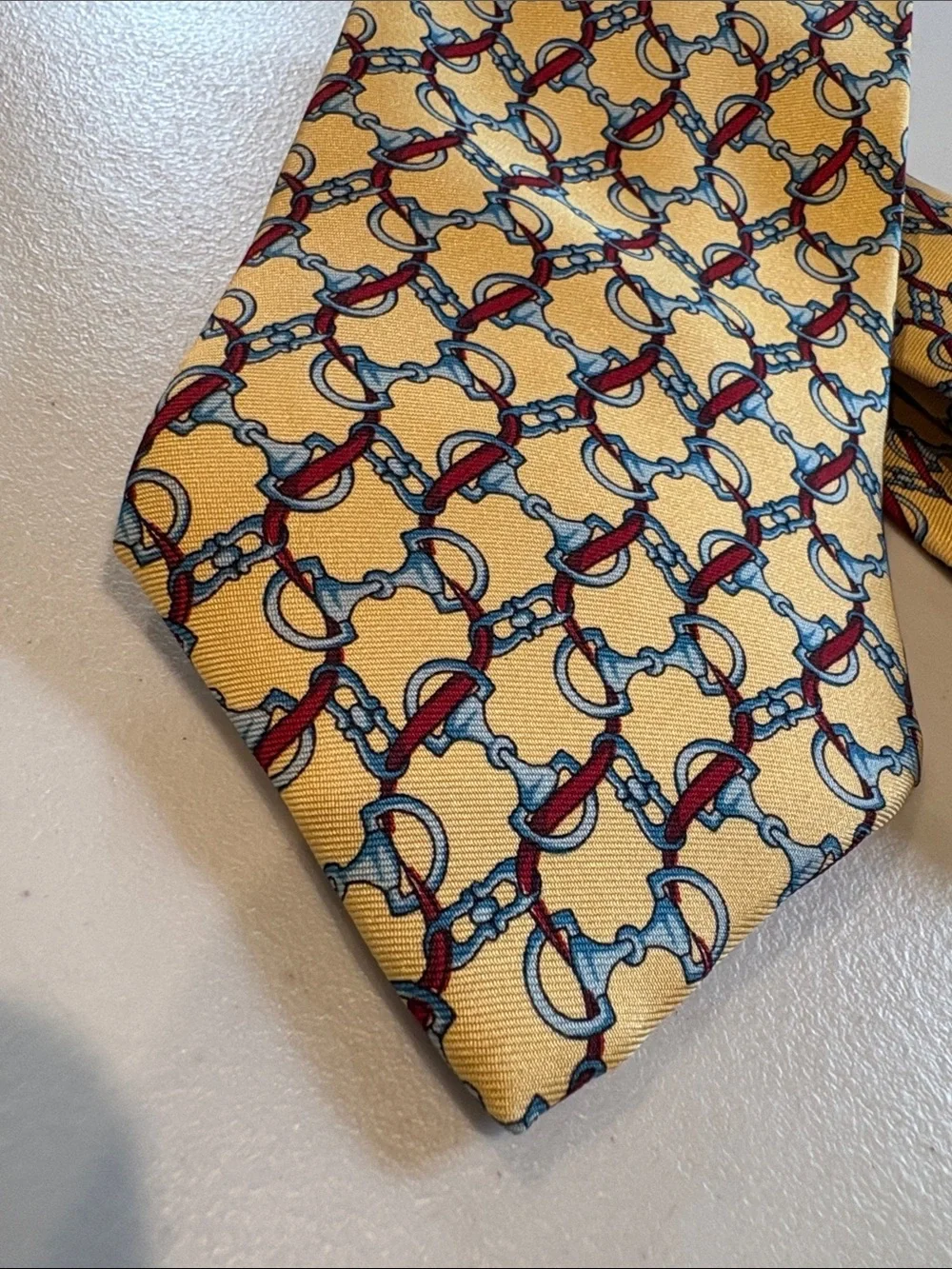 Richards - Silk Patterned Tie in Yellow with Red & Blue Accents, Necktie. Silk
